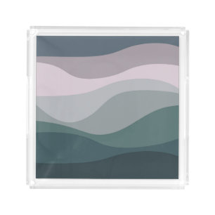 Purple and turquoise retro style waves decoration acrylic tray