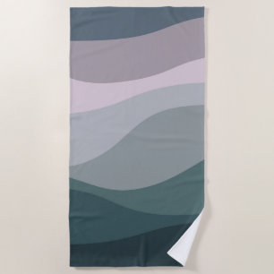 Purple and turquoise retro style waves decoration beach towel