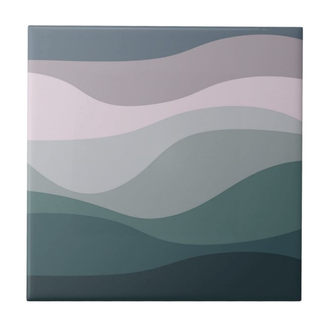 Purple and turquoise retro style waves decoration ceramic tile (Front)