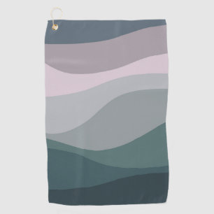 Purple and turquoise retro style waves decoration golf towel