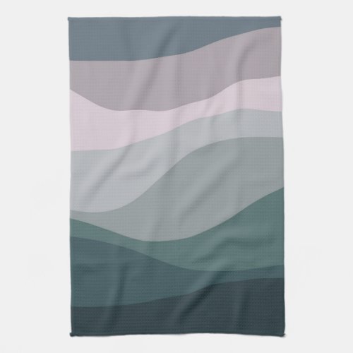 Purple and turquoise retro style waves decoration kitchen towel