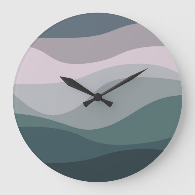 Purple and turquoise retro style waves decoration large clock (Front)