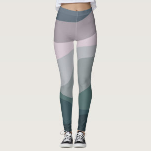Purple and turquoise retro style waves decoration leggings