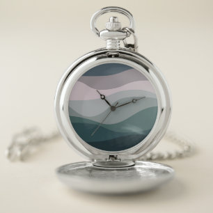 Purple and turquoise retro style waves decoration pocket watch