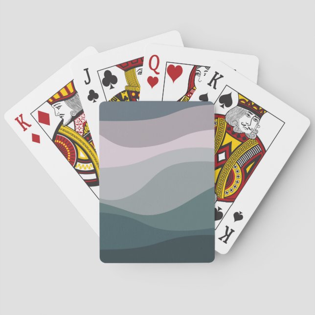 Purple and turquoise retro style waves decoration poker cards (Back)