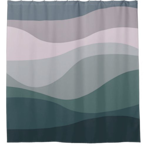 Purple and turquoise retro style waves decoration shower curtain