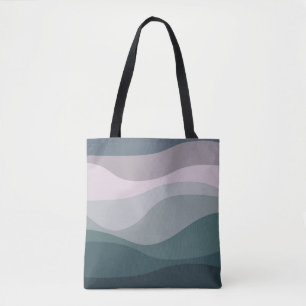 Purple and turquoise retro style waves decoration tote bag