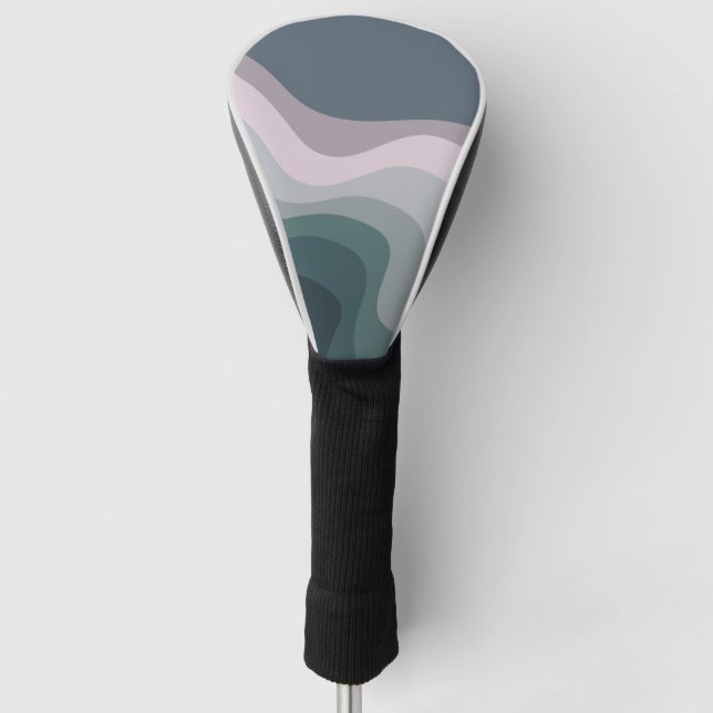 Purple and turquoise retro style waves golf head cover (Front)