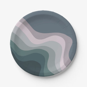 Purple and turquoise retro style waves paper plates