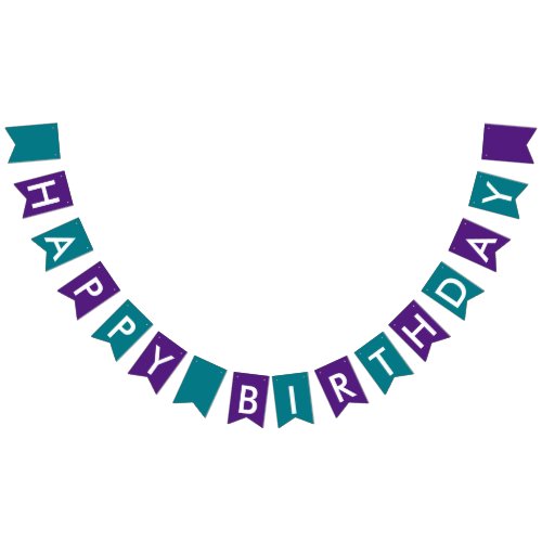 Purple and Turquoise Simple Happy Birthday Text Bunting Flags