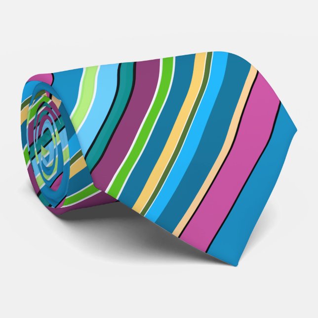 Purple and Turquoise Summer Stripes Men's Fashion Neck Tie (Rolled)
