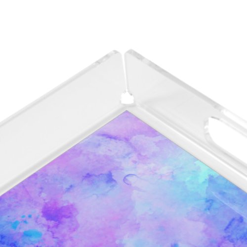 Purple and Turquoise Watercolor Splashes Acrylic Tray