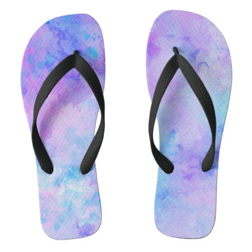 Purple and Turquoise Watercolor Splashes Flip Flops