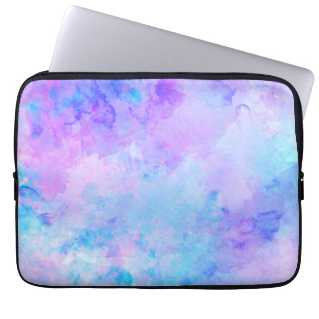 Purple and Turquoise Watercolor Splashes Laptop Sleeve (Front)