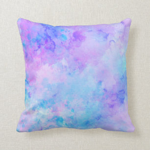 Purple and Turquoise Watercolor Splashes Throw Pillow