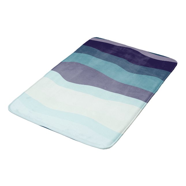 Purple and Turquoise Wavy Stripes Bath Mat (Angled)