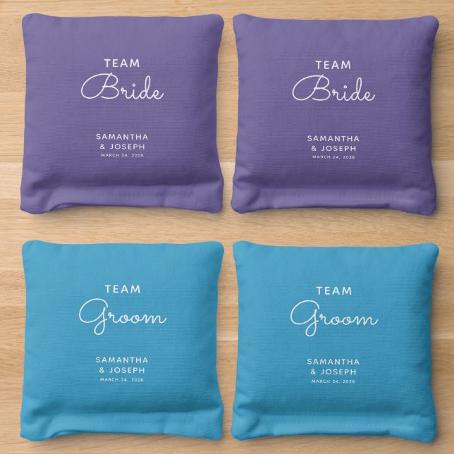 Purple and Turquoise Wedding Cornhole Bags (Wood)