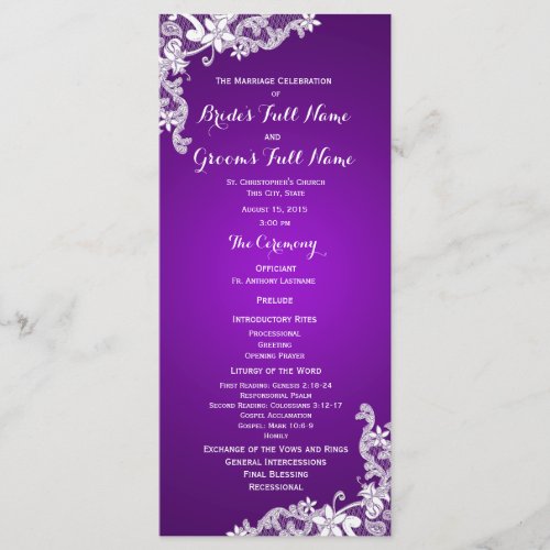 Purple and Vintage Floral Lace Wedding Program