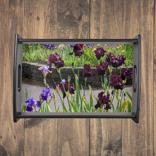 Purple and Violet Iris Blooms Floral Serving Tray