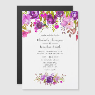 Purple and Violet Watercolor Floral Wedding Magnetic Invitation