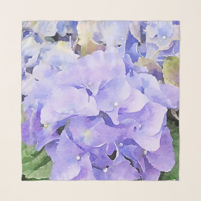 Purple and Violet Watercolor Hydrangea Scarf (Front)