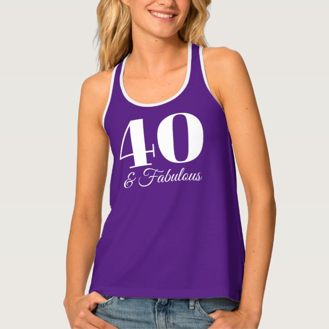 Purple and White 40 & Fabulous Typography Tank Top (Front)