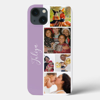Purple and white 5 photo collage script iPhone 13 case