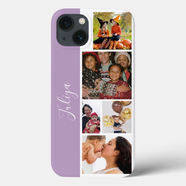 Purple and white 5 photo collage script Case-Mate iPhone case (Back)