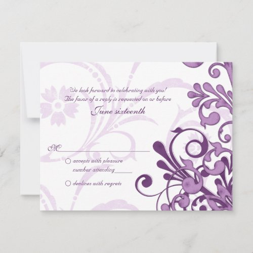 Purple and White Abstract Floral Reply Card Personalized Invitation