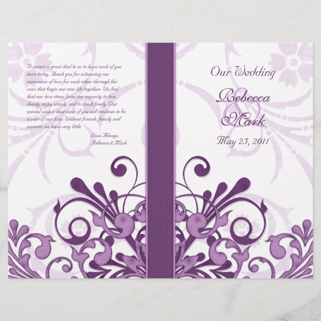Purple and White Abstract Floral Wedding Program (Front)