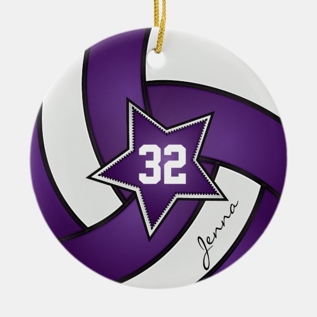 Purple and White All Star Volleyball Player Ceramic Ornament (Front)
