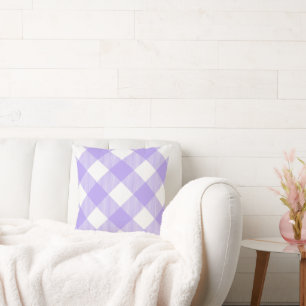 Purple and White Angled Plaid  Throw Pillow