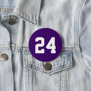 Purple and White Athlete Jersey Number Button