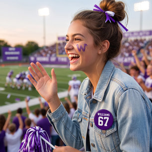 Purple and White Athlete Name Jersey Number Button
