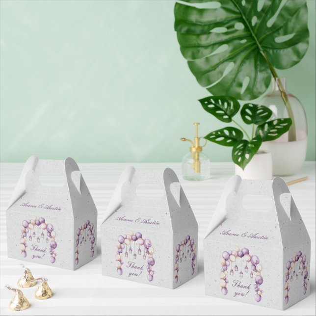 Purple and White Balloons and Lanterns On Gray  Favor Boxes (Multiple)