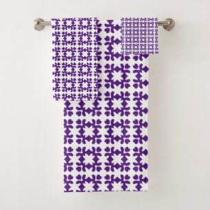 Purple and White Bath Towel Set