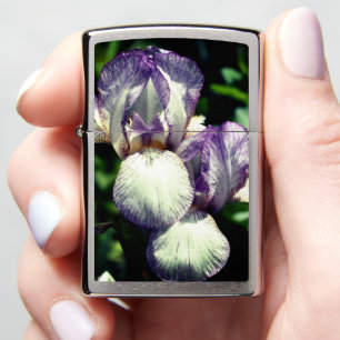 Purple And White Bearded Iris Flower Pair Zippo Lighter