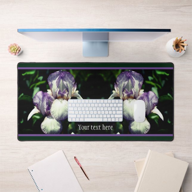 Purple And White Bearded Iris Flowers Personalized Desk Mat (Office 1)