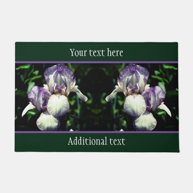 Purple And White Bearded Iris Flowers Personalized Doormat (Front)