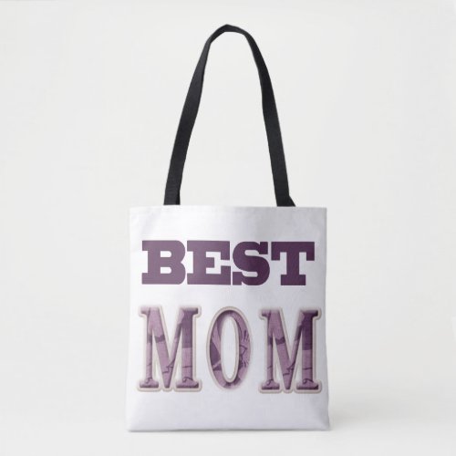 Purple and White Best Mom Design Tote Bag