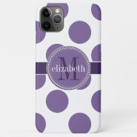 Purple and White Big Polka Dots Monogram iPhone 11 Pro Max Case