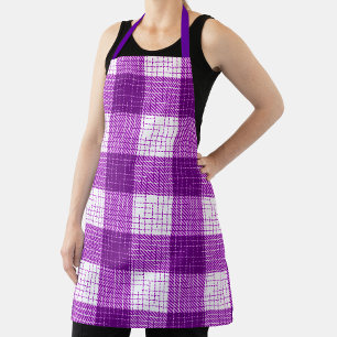Purple and White Bold Checkered Plaid Design  Apron
