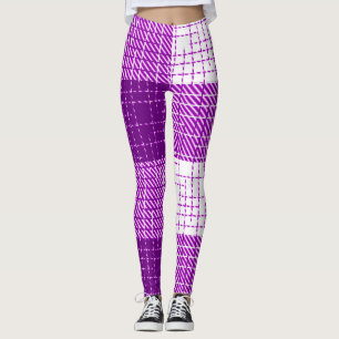 Purple and White Bold Checkered Plaid Design Leggings