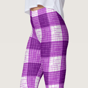 Purple and White Bold Checkered Plaid Design Leggings