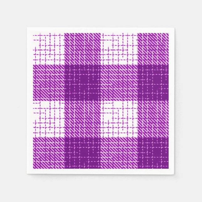 Purple and White Bold Checkered Plaid Design  Napkins (Front)