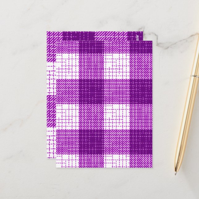 Purple and White Bold Checkered Plaid Design  Postcard (Front/Back In Situ)