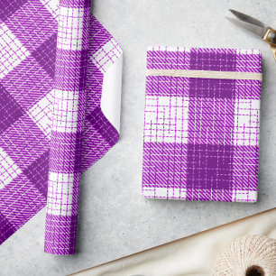 Purple and White Bold Checkered Plaid Design Wrapping Paper