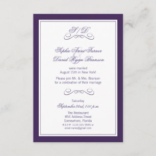 Purple and White Border Evening Wedding Reception Invitation