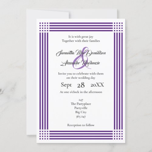 Purple and white bordered wedding invitation