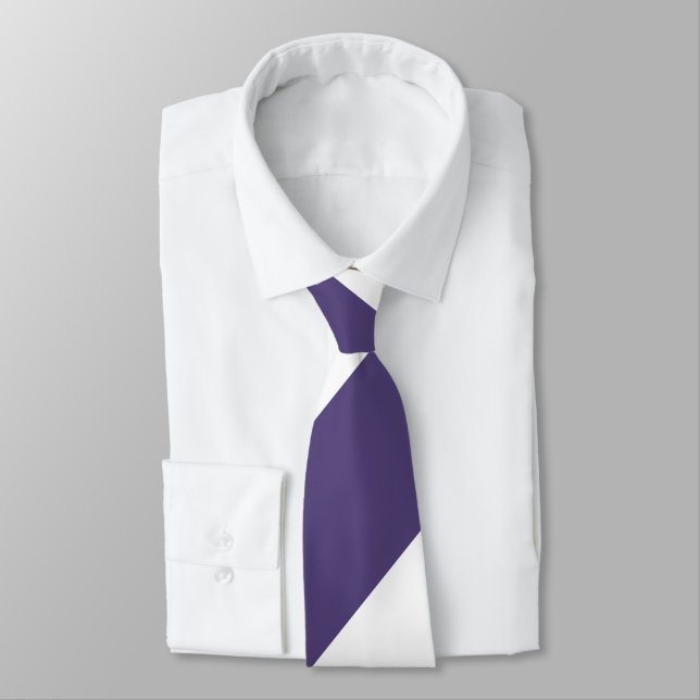 Purple and White Broad Regimental Stripe Neck Tie (Tied)